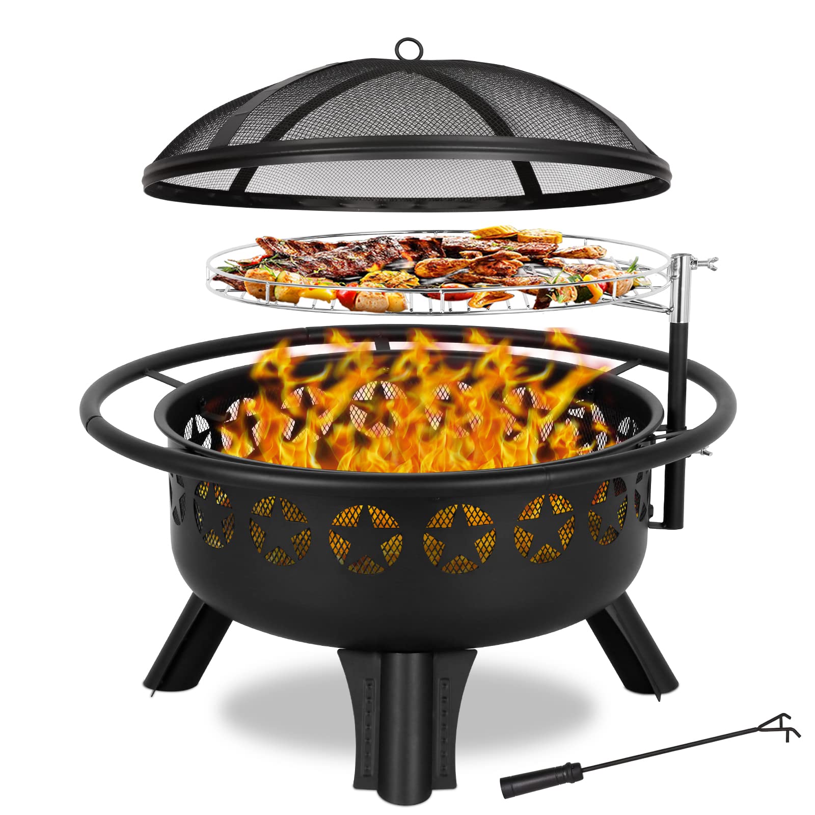 Hykolity 2 in 1 Fire Pit with Grill, Large 31" Wood Burning Fire Pit with Swivel