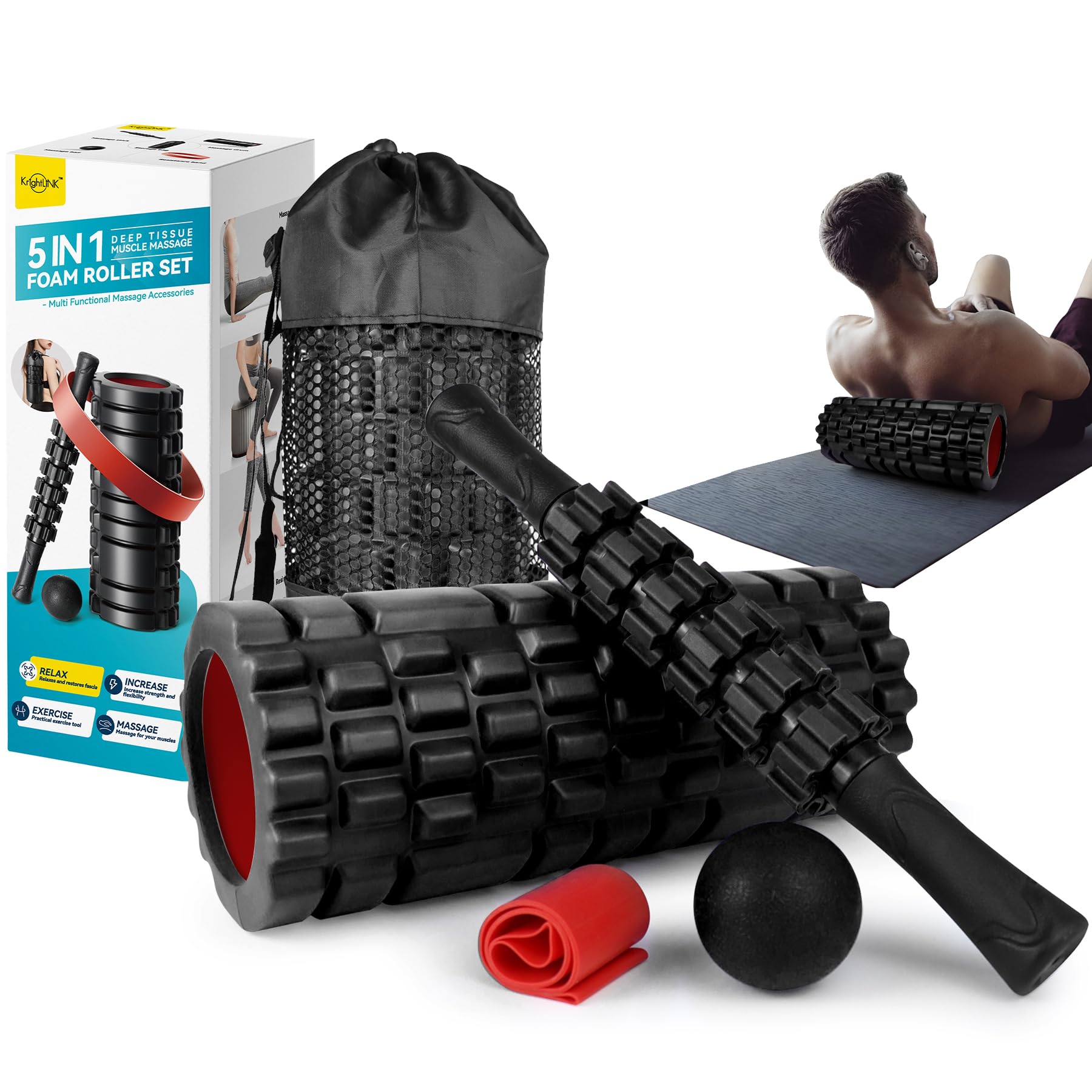5-in-1 Foam Roller Set High Density Deep Tissue Muscle Massage