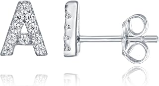PAVOI Initial Earrings for Women, 925 Sterling Silver Pave CZ Studs