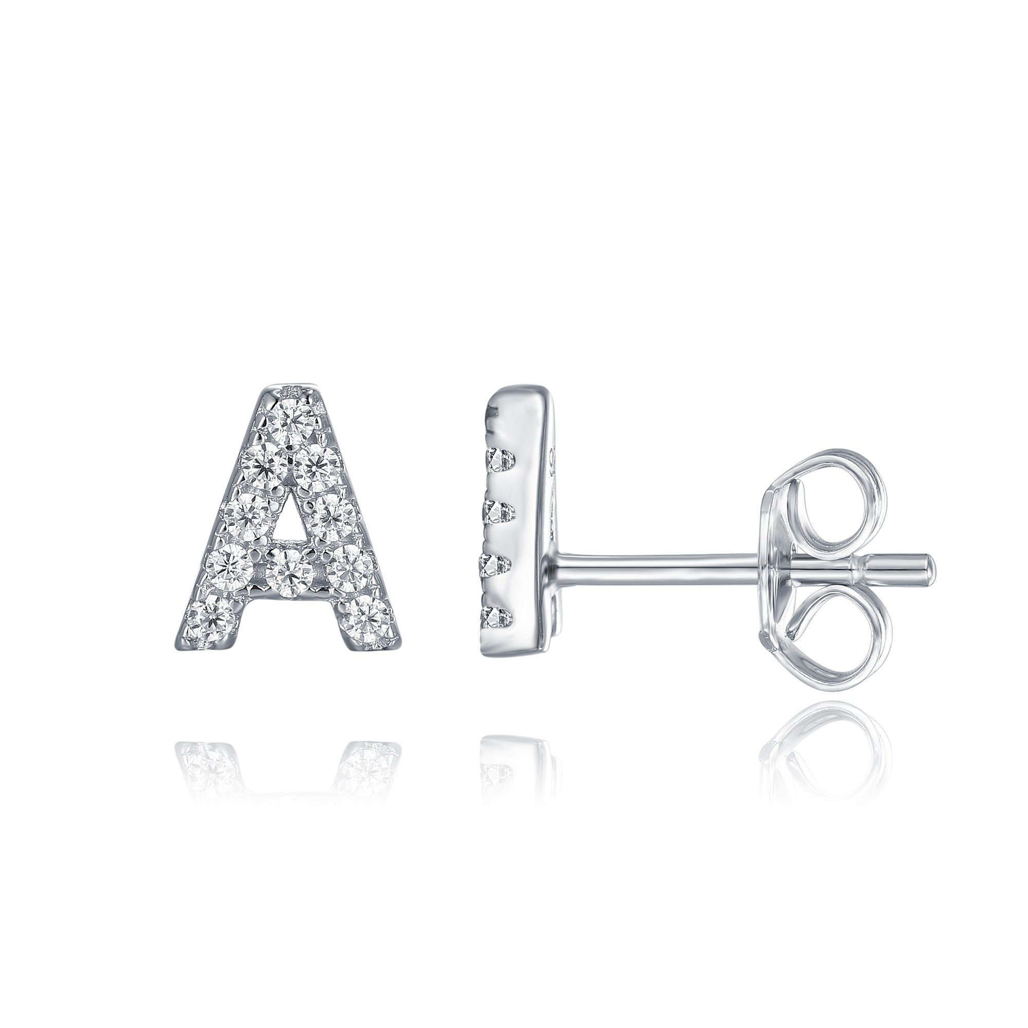 PAVOI Initial Earrings for Women, 925 Sterling Silver Pave CZ Studs