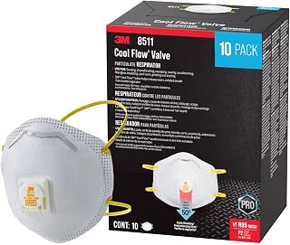 3M 8511 N95 Cool Flow Valved Respirator, 10-Pack | NIOSH-Approved, Relief From Dusts And Certain Particles During Sanding, Pollen, Mold Spores, Dust Particles