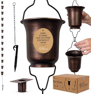 OUT ESSENTIALS - Copper Rain Chain 9 FT, 11 FT Installed with Anchor Stake and Gutter Adapter, Durable Heavy Duty Rain Chains for Gutters for Heavy Rain, Rust Resistant, Outdoor Decor for Homeowners