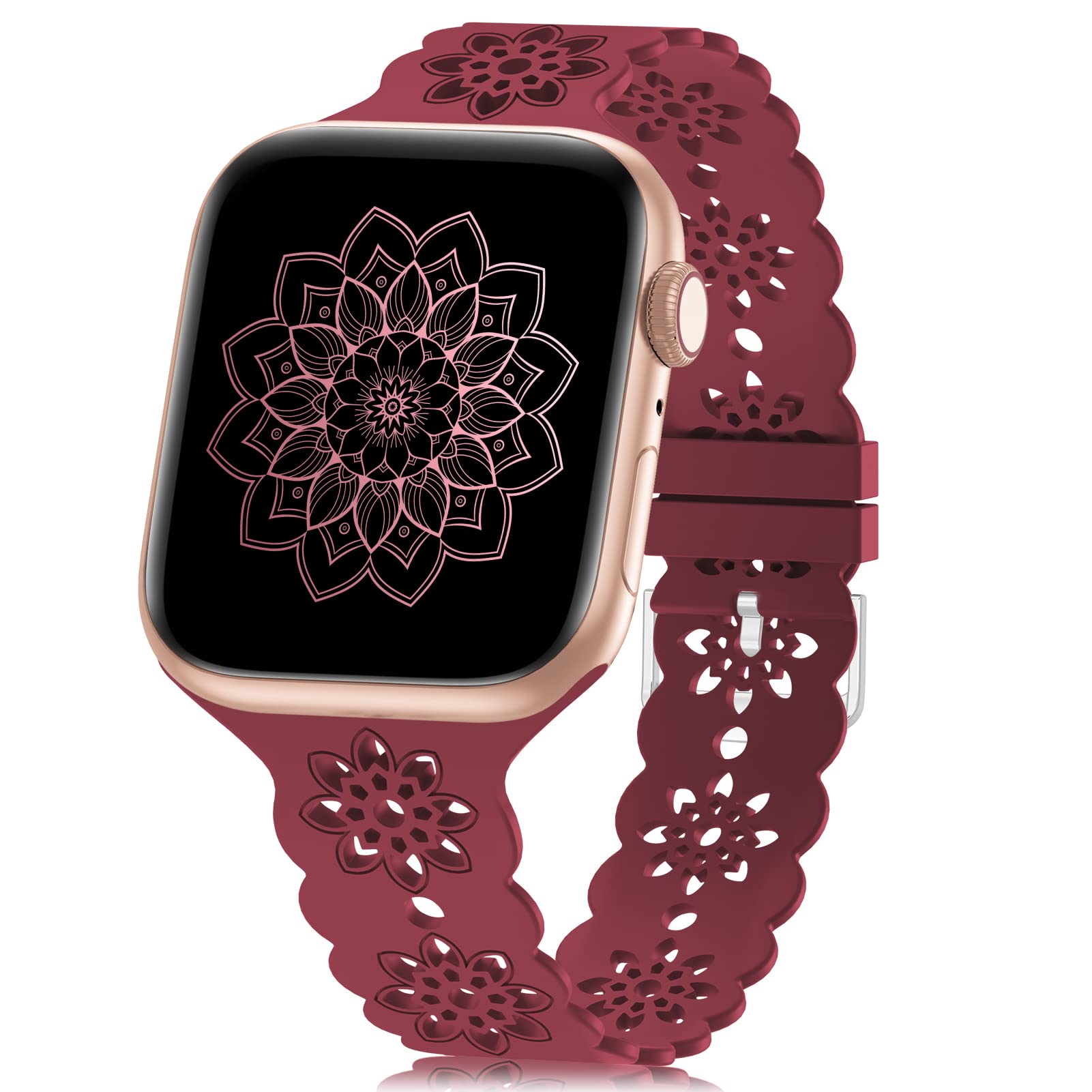 Floral Silicone Band Compatible with Apple Watch Bands for Women Men