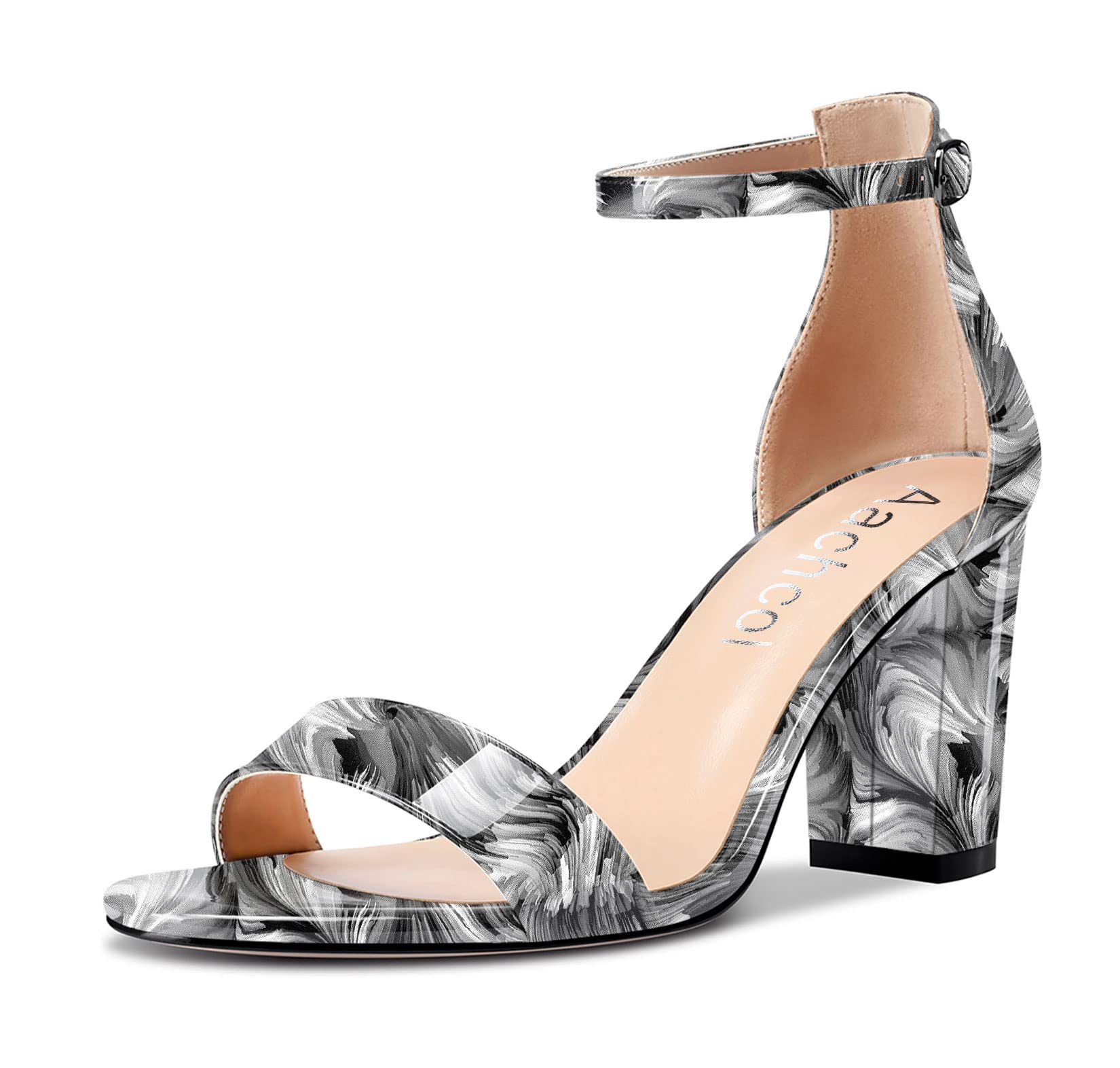 Aachcol Women's Open Toe Sandals Ankle Strap Chunky Block Mid Heel Heel Party Sh