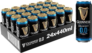 Guinness Draught 0.0 Alcohol Free Stout | 0% vol | 24 x 440ml | Official Beer of the Premier League | Notes of Sweet Malt & Hop Bitterness | Dark Ruby Red Beer | Hints of Chocolate & Coffee