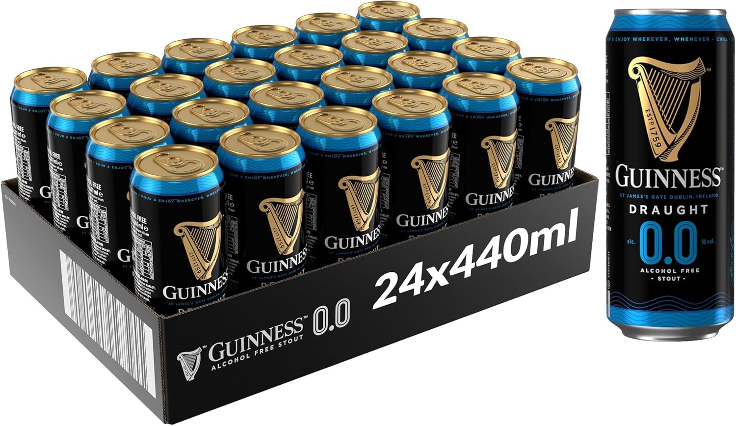 Guinness Draught 0.0 Alcohol Free Stout | 0% vol | 24 x 440ml | Official Beer of