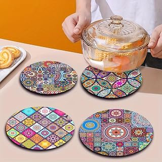 4 Pieces Non-slip Placemats Heat Resistant Easy Clean Colorful Geometric Pattern Decorative Dining Table Protector for Home Kitchen