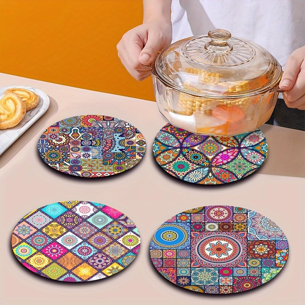 4 Pieces Non-slip Placemats Heat Resistant Easy Clean Colorful Geometric Pattern