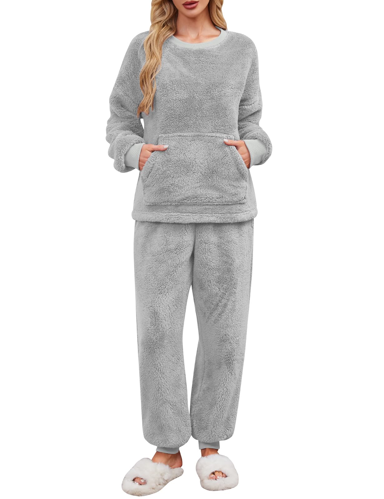 UMIPUBO Women's Pyjamas Winter Fleece Pyjamas Sets Warm Flannel Sleepwear Long S