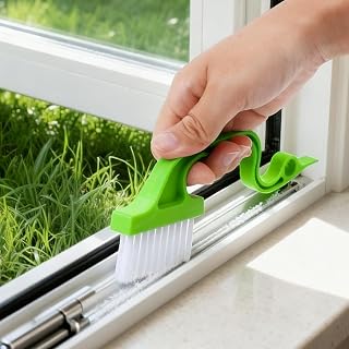 Brosse de nettoyage pour rebord de fenêtre, outil de nettoyage manuel pour rebord de fenêtre magique, manche ergonomique, pour porte coulissante, seuil, polyvalent (vert)