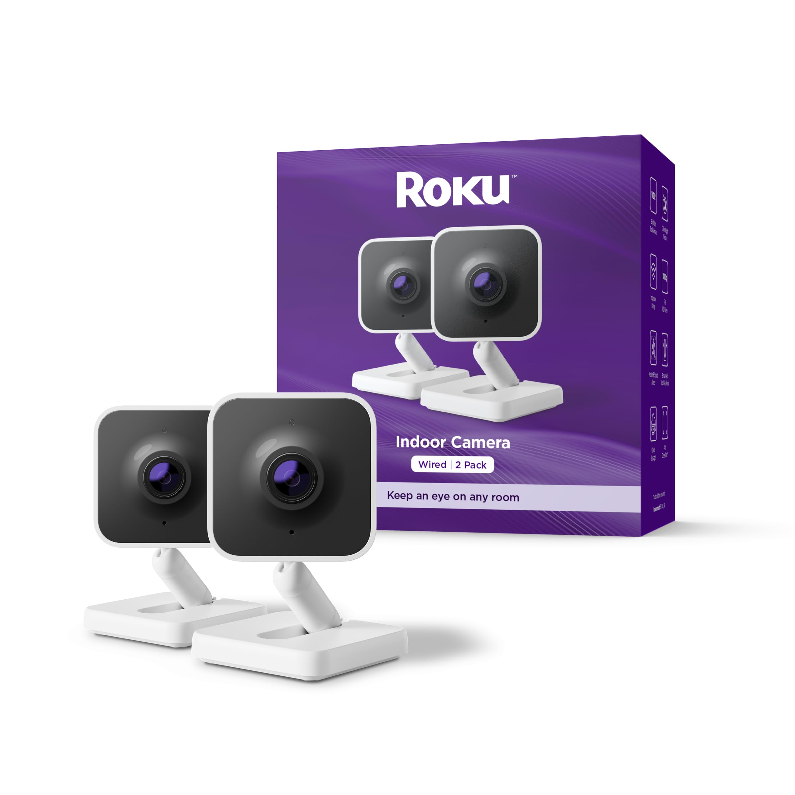 Roku Indoor Camera, Home Security with 1080p HD Color Night Vision, 2-Pack | Wir