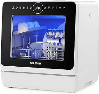 Countertop Dishwasher Water Tank 10 Programs Baby Care Mode Hot Air Drying | Built-in water tank or connection to home faucet, 3 place settings, down and upper spray arms, for small room, RV, appartment