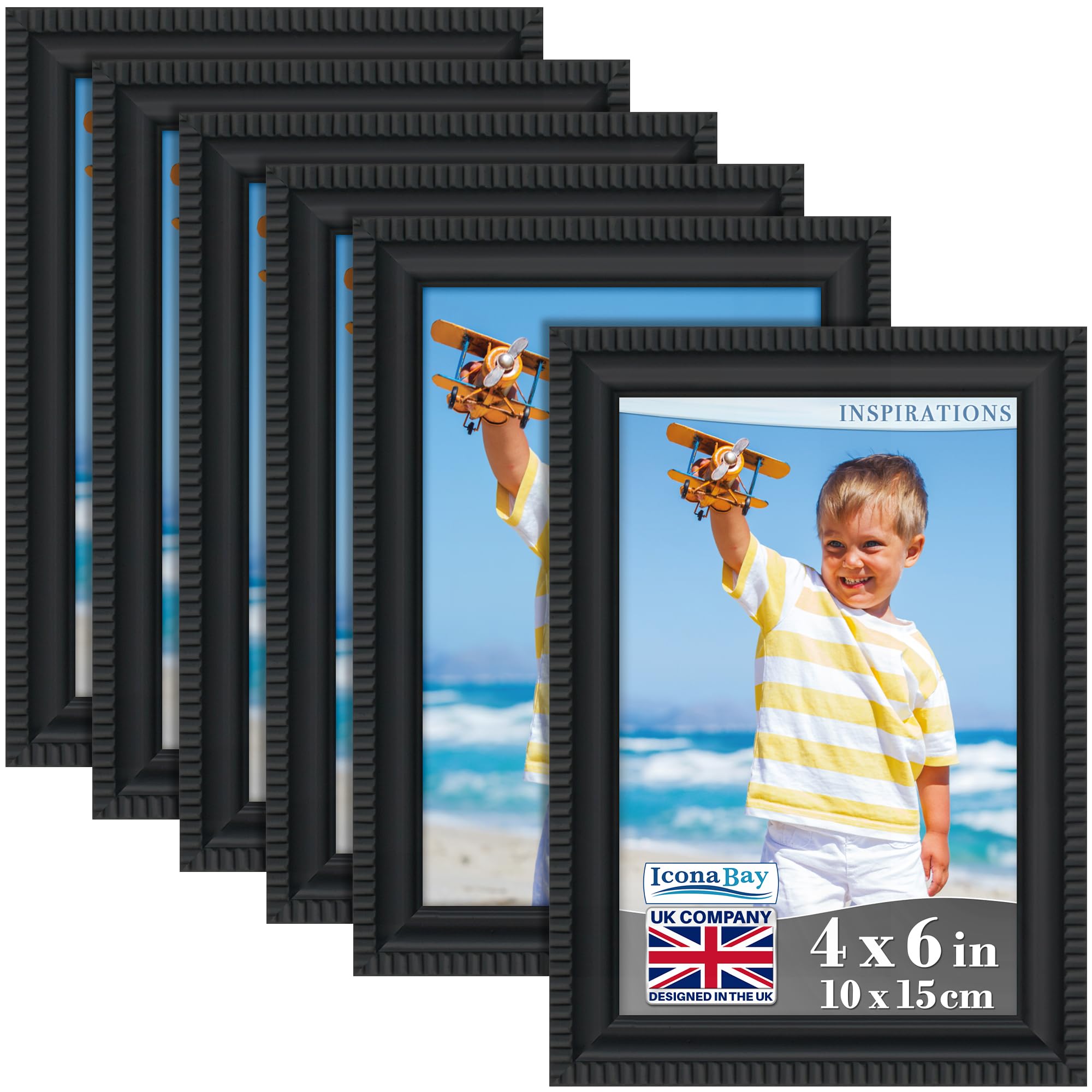 Icona Bay 4x6 Picture Frames (Black, 6 Pack), Beautifully Detailed Molding, Cont