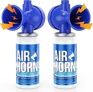Nicehil 2 Pack Air Horn, 122dB Loud Marine Safety Horn for Boating, Blue | 1.4oz Boat Horn with Advanced HFO-1234ze Gas Technology, Mini Air Horn for Emergency Alerts, Sporting Events & Outdoor Use