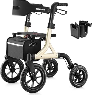 MAXWALK Rollator Walker for Seniors with Seat, 12" All Terrain Wheels, Gold