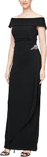 Alex Evenings Womens Long Foldover Off the Shoulder Gown, Formal Event, Mother of the Bride Dress