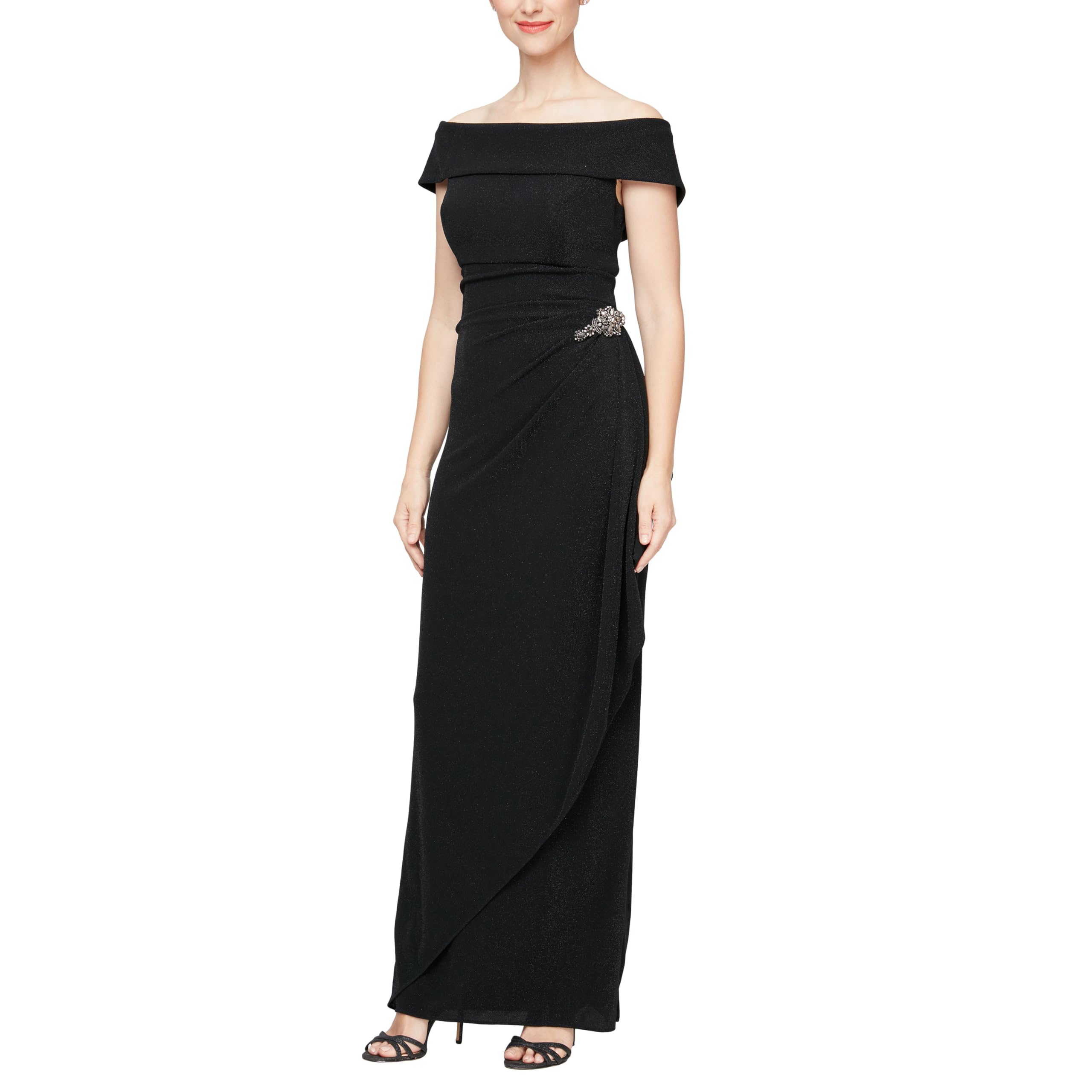 Alex Evenings Womens Long Foldover Off the Shoulder Gown, Formal Event, Mother o