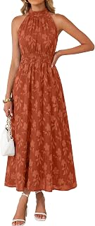 Simplee Women Summer Dress Halter Boho Floral Wedding Guest Dress Flowy Sleeveless Long Sun Dresses with Pockets