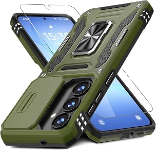 DEERLAMN for Samsung Galaxy S26 Case with Screen Protector,Olive Green | Built-in Slide Camera Cover Military Grade Drop Protection Rotated Ring Kickstand Shockproof Protective Phone Case