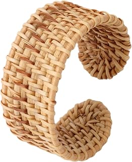 Mikovivi Rattan Bracelets, Woven Cuff Bracelet Open Cuff Wrist Jewelry Vintage Bohemian Statement Jewelry for Women Summer Beach Party