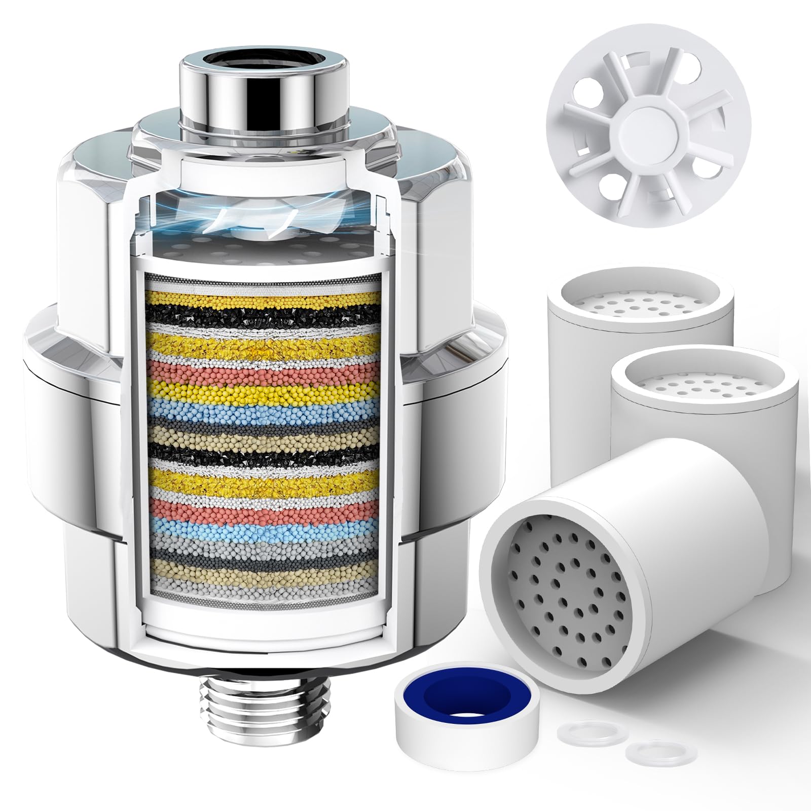 20-Stage Shower Filter-Shower Head Filter for Hard Water, with 3 Replaceable Fil
