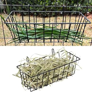 2pc Hay Feeder for Rabbit, Guinea Pig, Bunny, Chinchilla, Metal Frame Hay Feeder, Hanging Feeder Small Animal Basket with Hook Metal Grass Holder (Black)