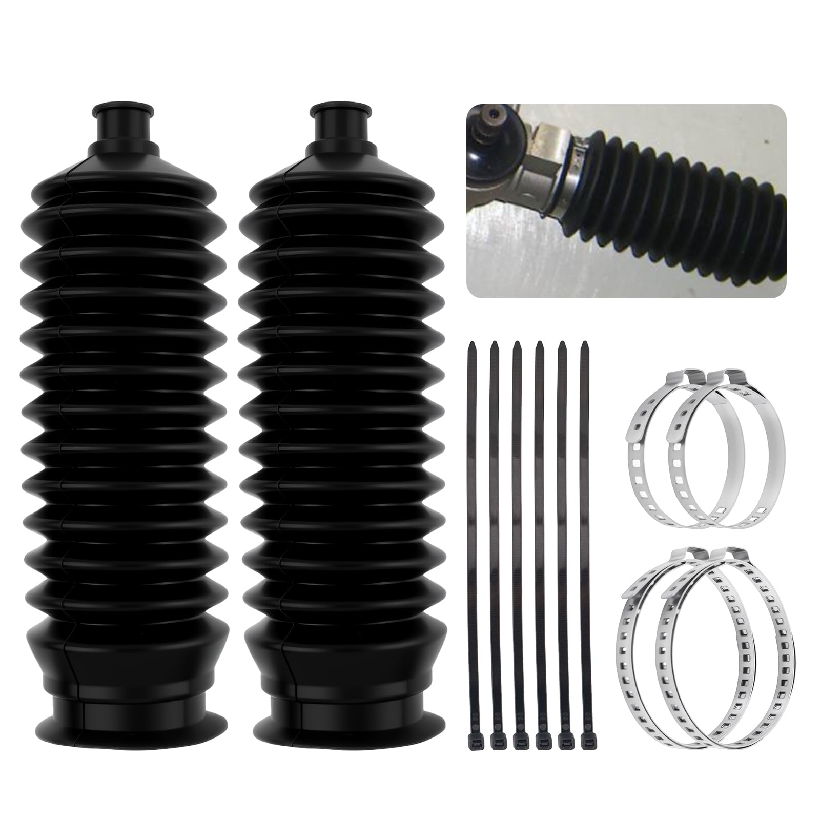 2PCS Inner Tie Rod Boot Kit with Zip Ties &amp; Clamps,Thickened Silicone Rack a