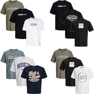 JACK & JONES Men's Core T-Shirts with Round Neck, Pack of 3