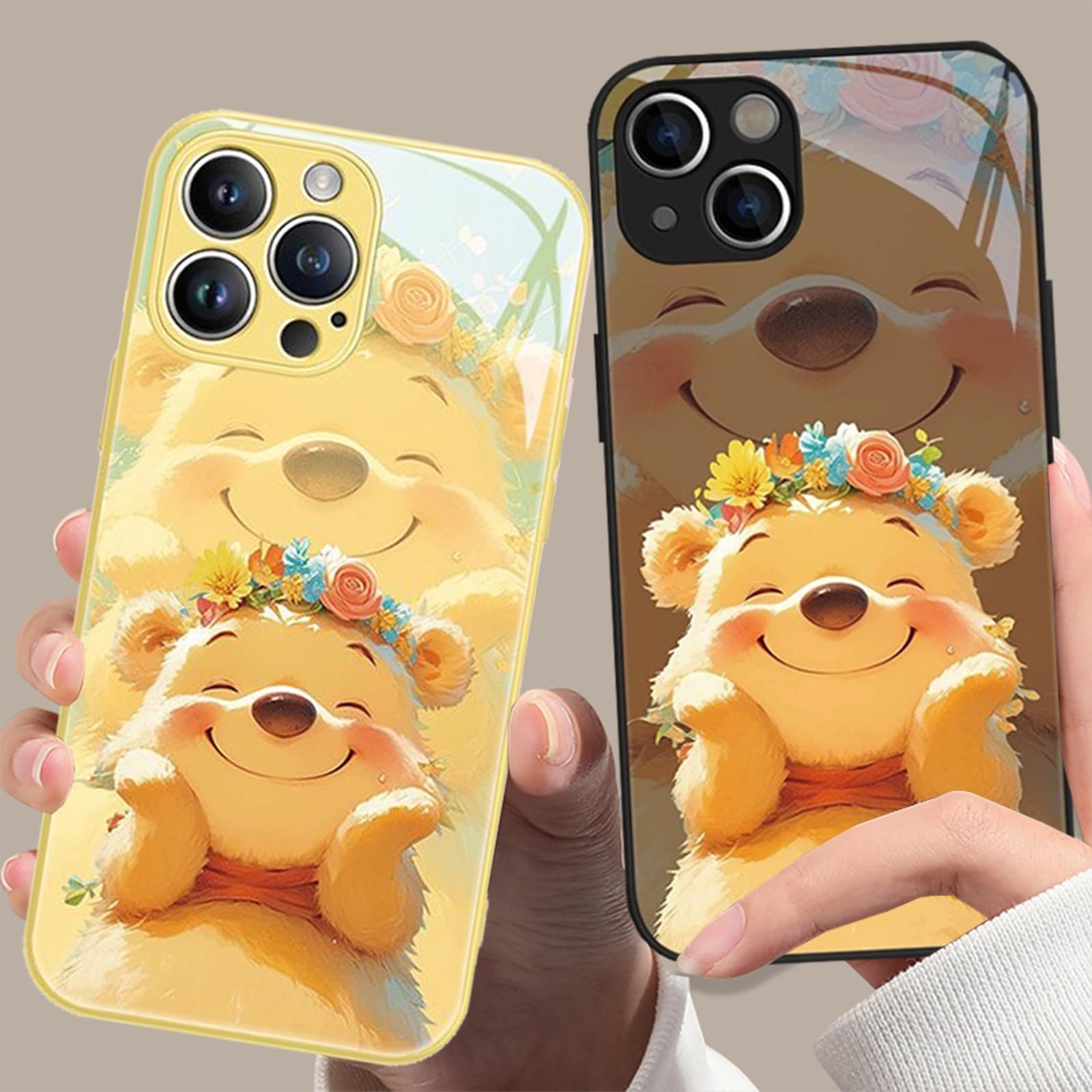 Winnie the Pooh iPhone 17/16E/16/15/14/13 Tempered Glass Case Comic Style Smartp