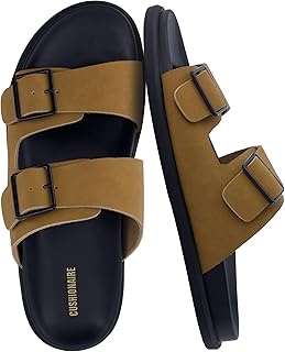 CUSHIONAIRE Alpha - Sandali da uomo in vera pelle al 100%, casual, senza lacci, con fibbie regolabili