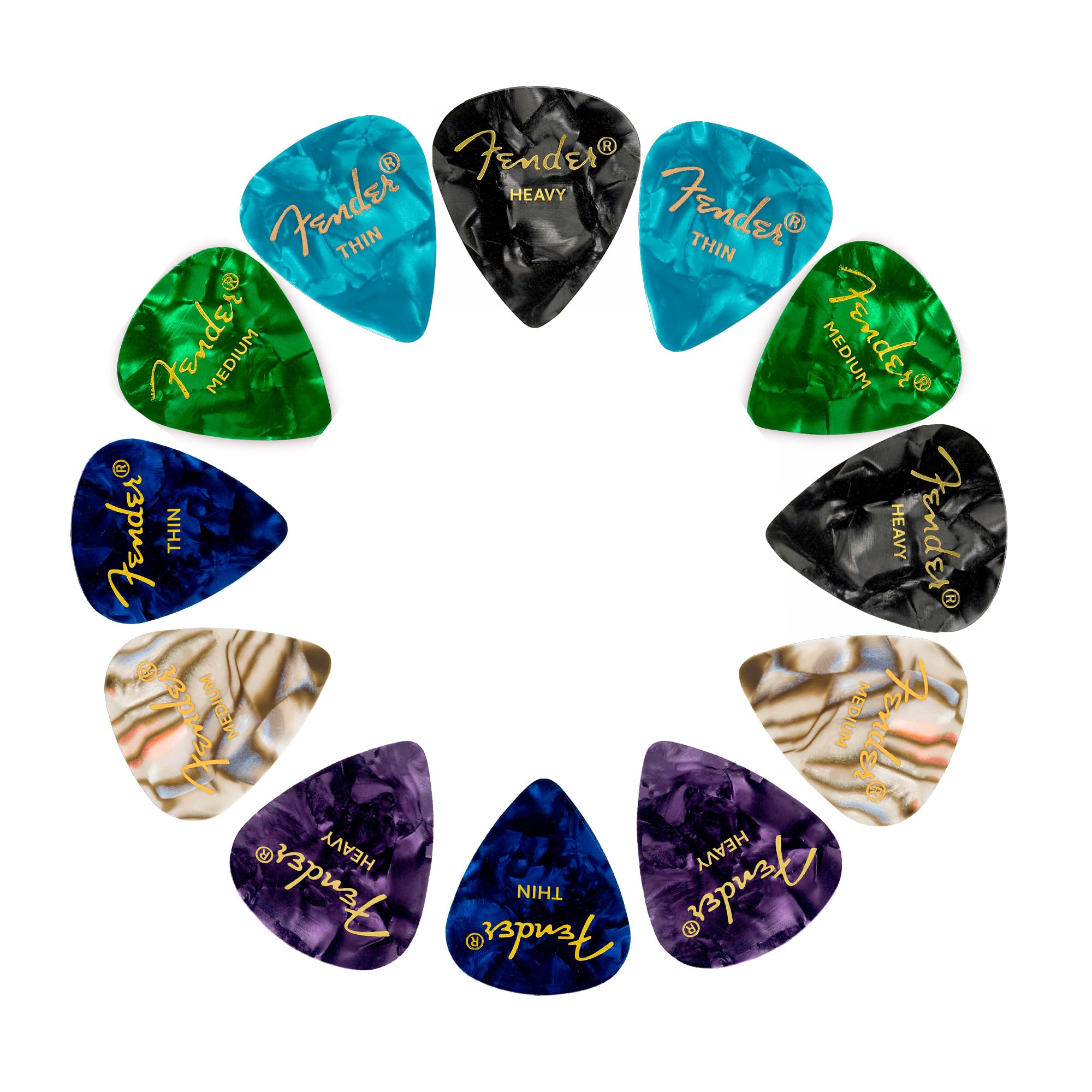 Fender Premium Picks Sampler - 12 Pack Includes Thin, Medium & Heavy Gauges (Aus