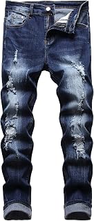 JUNBAOSS Men's Slim Fit Stretch Jeans Ripped Skinny Jeans for Men Distressed Straight Leg Fashion Comfortable Flex Waist Pants