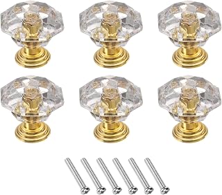 6 Pack 24mm Crystal Drawer Knobs for Cabinet, Cabinet, Dresser, Clear/Gold