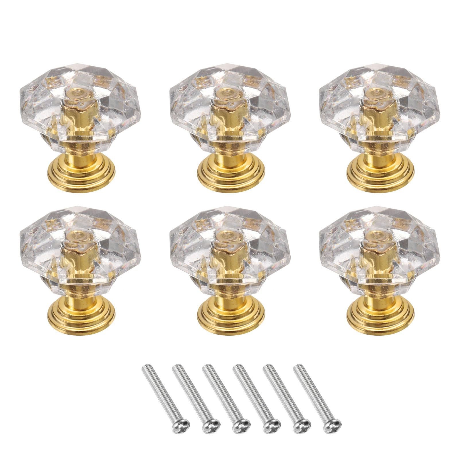 6 Pack 24mm Crystal Drawer Knobs for Cabinet, Cabinet, Dresser, Clear/Gold