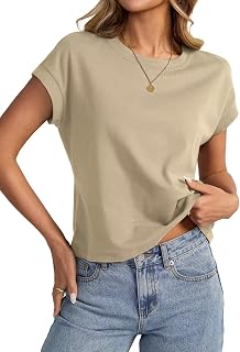 EasyGala Womens Cap Sleeve Crop Tops Cotton T Shirts Crewneck Loose Fit Short Sleeves Tee Summer Fashion Clothes 2025