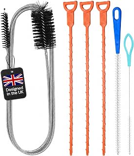Sink Unblocker, Drain Snake Hair Remover, 6 Piece Drain Unblocker Tool Set | drain snake unblocker for shower and bath, plughole unblocker, drain hair remover, stainless steel, designed in the UK