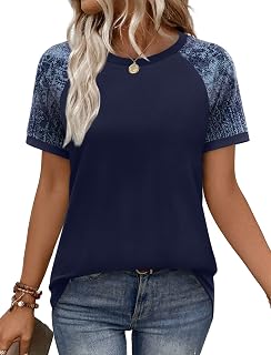 WIHOLL Womens Summer Tops Color Block Short Sleeve Raglan Shirts Spring Fashion Clothes Vacation Outfits