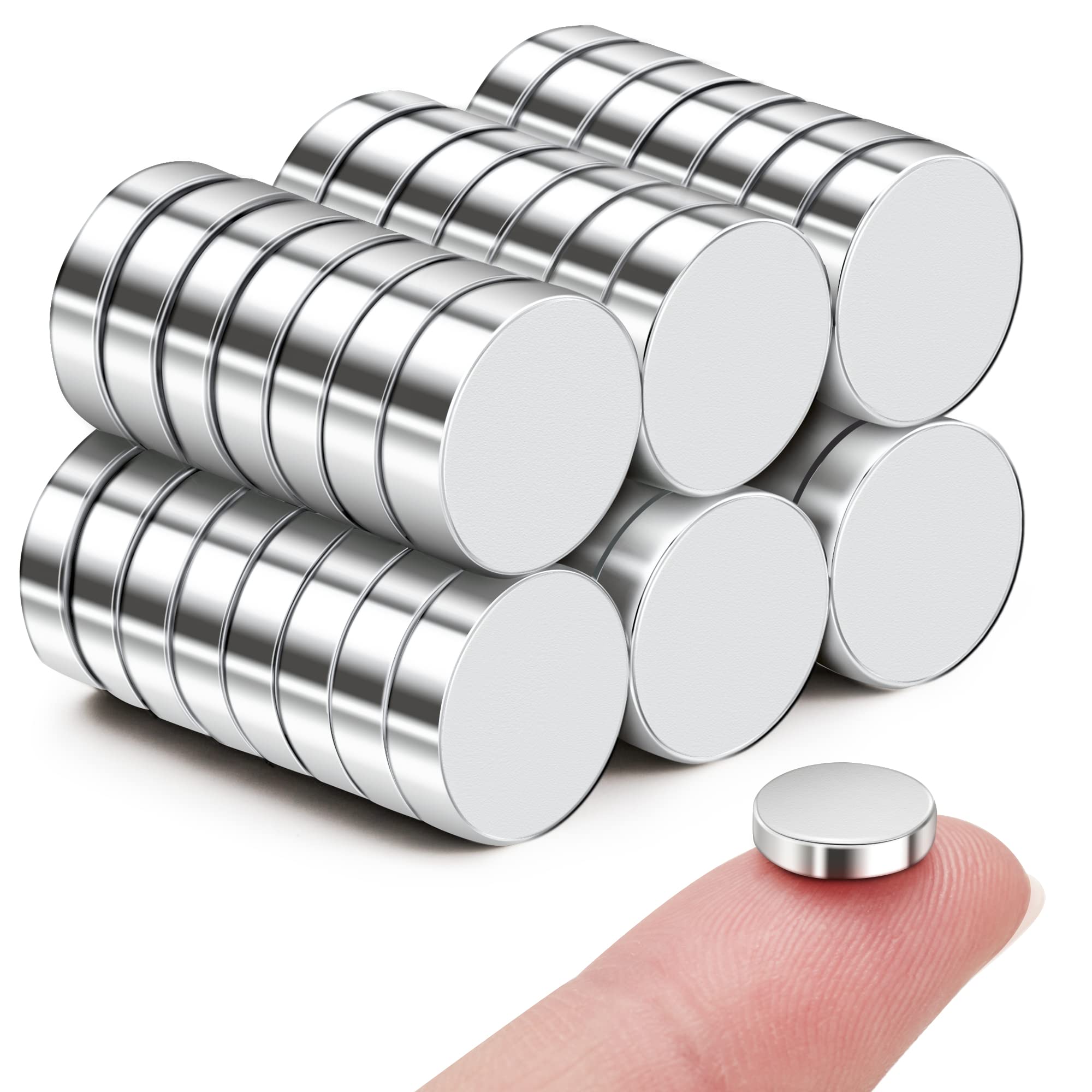 SMARTAKE 45 Pcs Refrigerator Magnets, 10x2.6mm Small Fridge Magnets, Silver | Mu