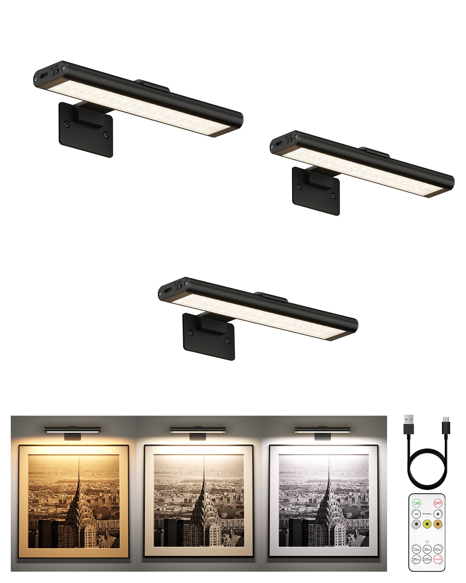 EZVALO Picture Light for Wall, Rechargeable 2400mAh Lights Wireless with IR Remo