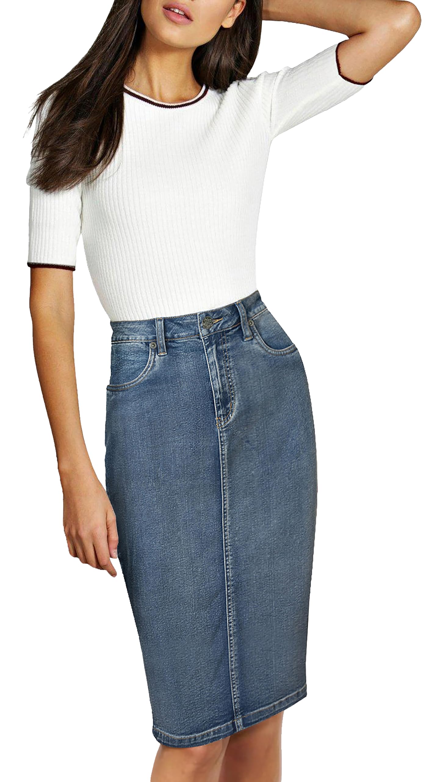 Lexi Womens Stretch Pencil Skirts with Functional Pockets, A Line & Destructed M