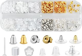 12 Styles 600 Pcs Earring Backs for Studs, Clear Plastic Earrings Hypoallergenic Metal Rubber Silicone Earring Backs Bullet Clutch Stoppers Replacement Kits for Fish Hook Earring Studs Hoops