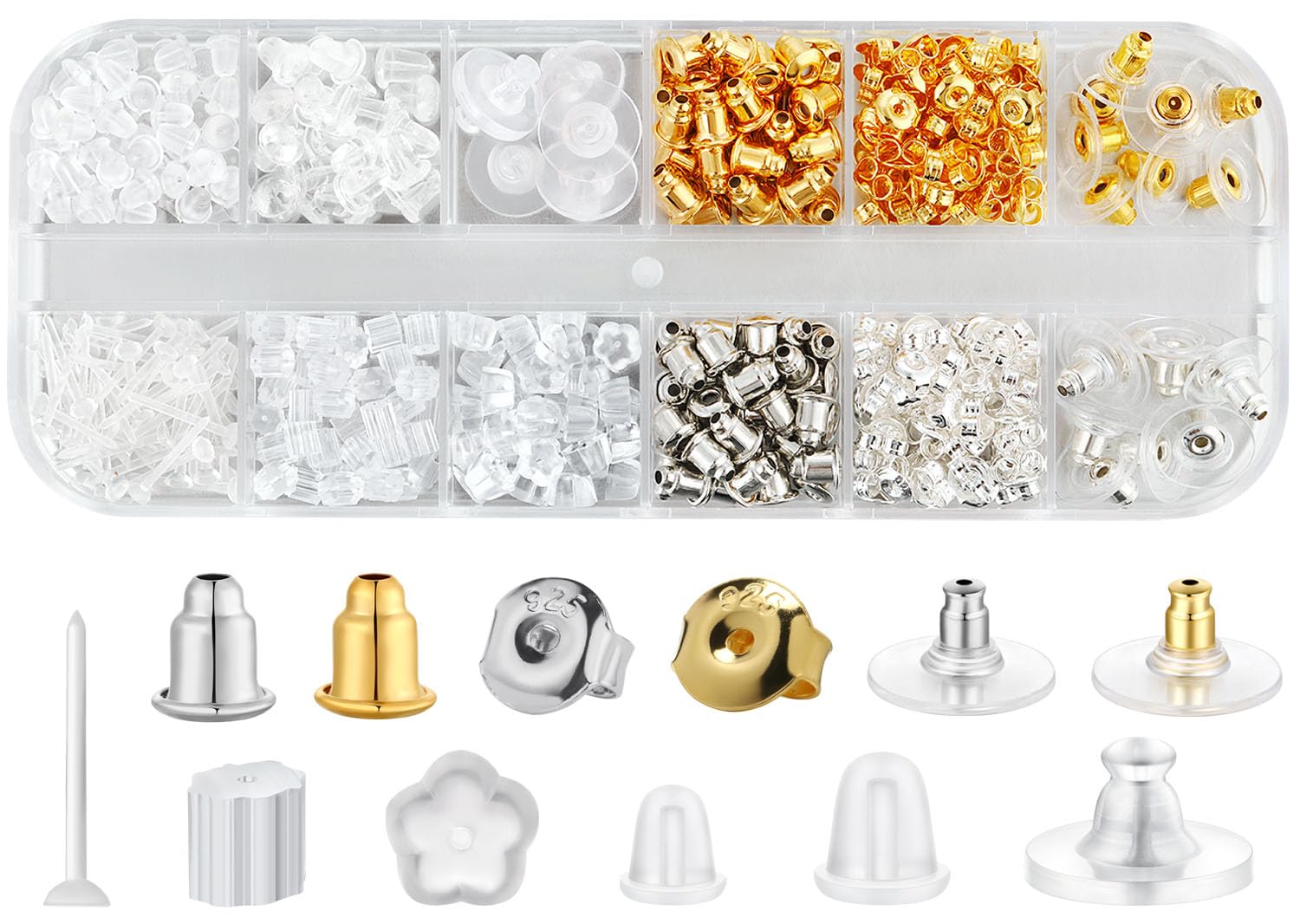 12 Styles 600 Pcs Earring Backs for Studs, Clear Plastic Earrings Hypoallergenic