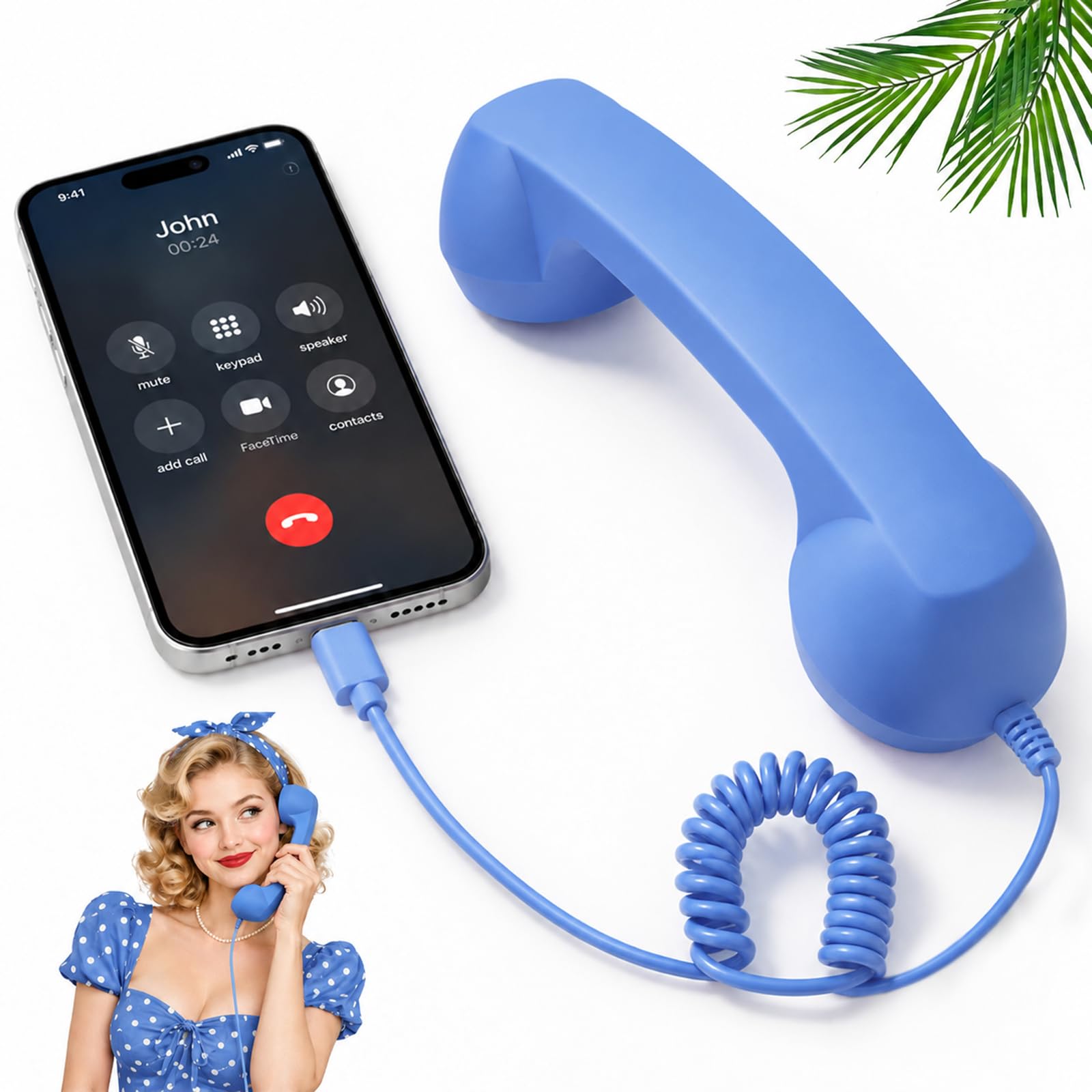 Retro Phone Handset for Cell Phone, Type-C Wired Receiver, Vintage Landline Styl