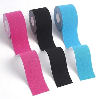 Carehabi Kinesiology Tape Sports Muscle Tape 5m x 2 in 3 Rolls (1 Blue, 1 Pink, 1 Black) Waterproof Elastic Kinesiology Tape for Sports