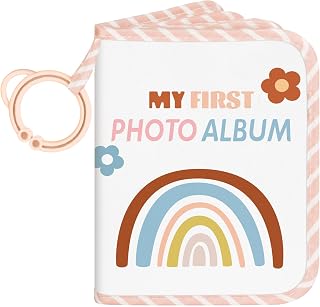 Lanpn Baby Photo Album Holds 17 4x6 Pictures, My First Soft Cloth Family Photo Book with Name Card Name Tag Stickers, Fabric Kid Memory Keepsake Gift for Baby Shower Newborn Toddler Boy Girl (Rainbow)