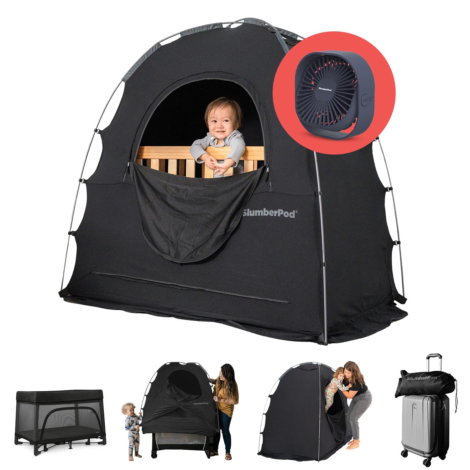 SlumberPod Original Blackout Sleep Tent with Fan for Pack N Play, Mini Crib | Fa