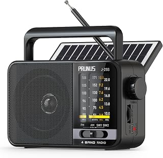 PRUNUS J-25 Portable Radio AM FM with Solar, Battery and USB Charging | Loud Speaker, Transistor Radio with Excellent Reception for Indoor and Outdoor, Big Knobs Easy to Use for Senior