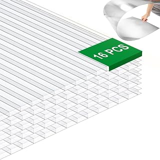 16PCS Greenhouse Panels, 4' x 2' Double Layer Polycarbonate Sheets, Waterproof, UV Protected, Reinforced Corrugated Plastic Roof Panels Cover feuille de Polycarbonate (Transparent, 16 PCS)