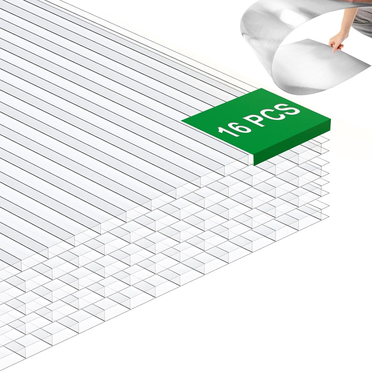 16PCS Greenhouse Panels, 4' x 2' Double Layer Polycarbonate Sheets, Waterproof, 
