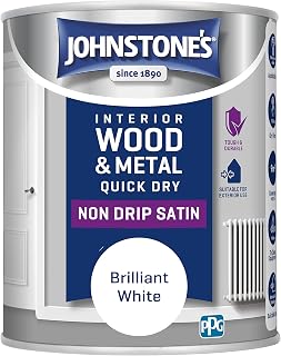 Johnstone's - Quick Dry Satin Wood & Metal Paint - Brilliant White - 750ml | Satin Finish, Interior & Exterior Wood & Metal, 1-2 Hour Dry Time, Low Odour, Water Based Formula, 9m2 Per Tin